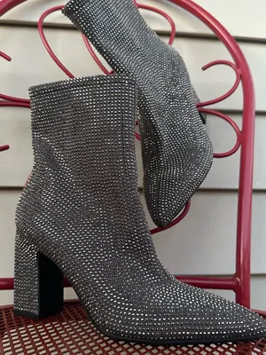 a new day Black Rhinestone Ankle Booties with Block Heel thumbnail 4