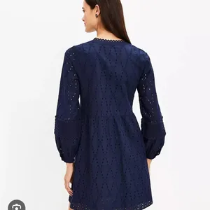 Loft Navy Blue Eyelet Button-Down Dress thumbnail 2