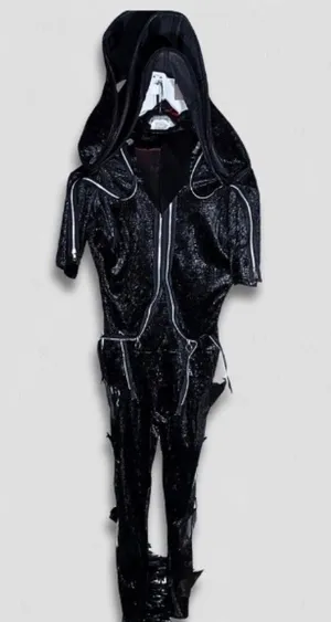 Dark Dragon Lord Warlock Costume Halloween cosplay Black Feathers Zippers gothic thumbnail 1