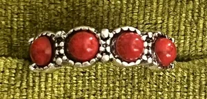 Boho/Design Red Turquoise Stainless Steel Silver Band Size 6 thumbnail 1