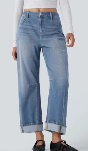 Halara Flex™ Mid Rise Barrel Leg Washed Casual Jeans thumbnail 1