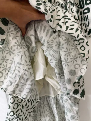 ADL‎ 100% Linen Mini Dress Geometric Pattern Green and Off White Size Medium thumbnail 8