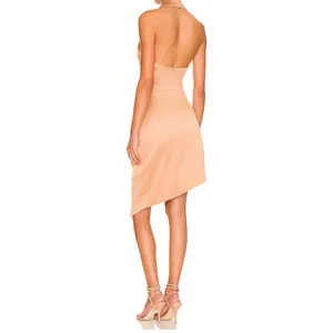Elliatt Camo Champagne Satin Mockneck Draped Dress Tulip Hem New with Flaw thumbnail 3