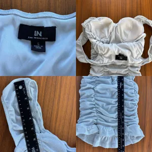 Vintage IN San Francisco Dress S Silver Shimmer Ruched Mini Y2K Clubwear Party thumbnail 3