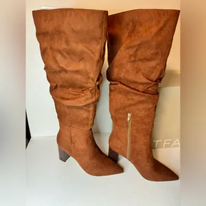 JustFab Fiona Slouched Heeled Boot Luggage casual classic comfy fall winter stylish thumbnail 4