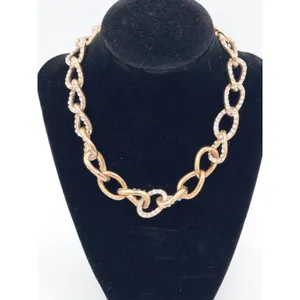 Chunky Gold Tone Rhinestone Chain Link Necklace Statement Runway Choker Glam thumbnail 2