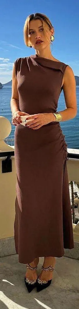 LIONESS NWT Original Sin Midi Dress in Chocolate. Size Medium thumbnail 3