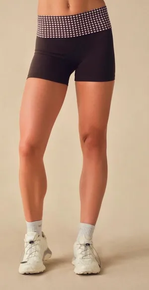 Set Active Breathe Gingham Fold-Over Shorts thumbnail 1