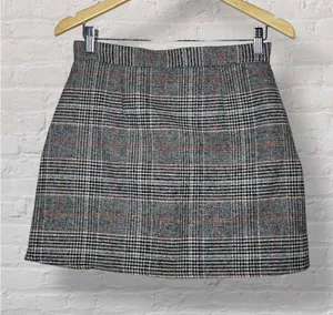Grey Plaid Tweed Mini Skirt Preppy Grunge Coquette Skirt M thumbnail 1