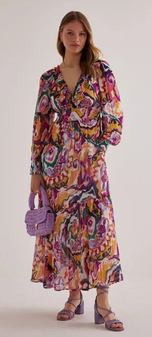 Anthropologie The Odetta Ruffled V-Neck Dress Pink Floral thumbnail 1
