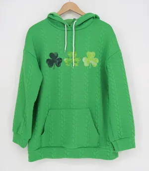 Let The Shenanigans Begin Hoodie Women Medium Green Printed Knit Kangaroo Pocket thumbnail 1