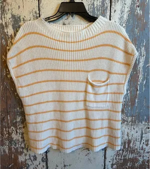 By Together cream yellow knit short sleeve sweater with chest pocket, size Small thumbnail 1