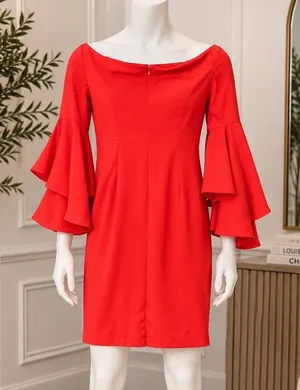Venus Women Dress Off-Shoulder Tiered Ruffle Bell Sleeve Red Size 2 thumbnail 1
