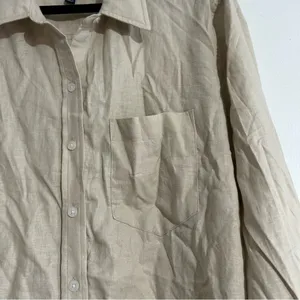 Gap Linen Rayon Button Down Shirt Khaki Tan XL Coastal Preppy Neutral Euro thumbnail 7