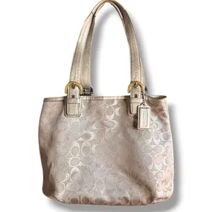 COACH SoHo Signature C Metallic Silver Jacquard Leather Trim Tote Shoulder Bag thumbnail 13