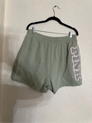 PINK Victoria's Secret Sage Green Logo Sweat Shorts Women size large thumbnail 9