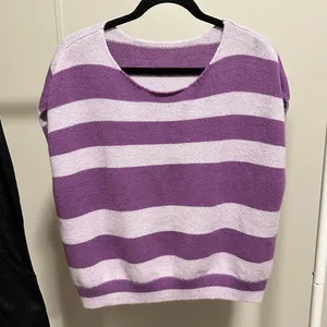 Purple Striped Sleeveless Knit Sweater Scoop Neck size XL thumbnail 1
