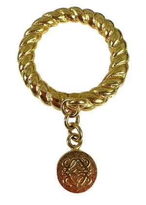 Loewe Gold Tone Scarf Ring Round Logo Pendant Charm Statement Jewelry Designer thumbnail 1