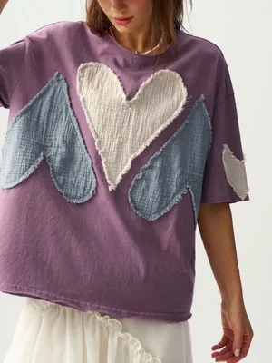 BellanBlue Purple Short Sleeve Tee with Heart Patches thumbnail 2