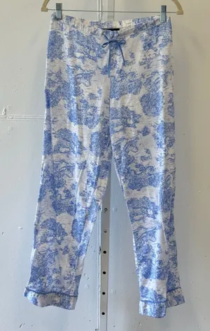 Talbots Blue White Toile Cotton Pajama Pants XS Drawstring Sleepwear Loungewear thumbnail 1