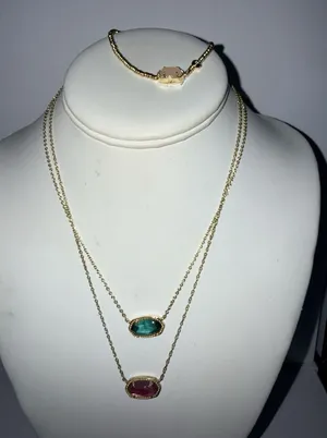 Kendra Scott Elisa Pendant Necklace & Bracelet Green Pink‎ Gold Tone 3 Pieces thumbnail 1