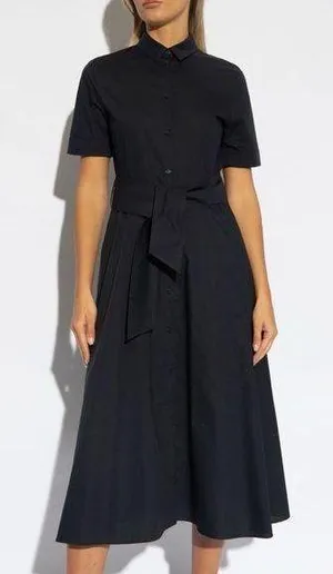 Woolrich black 100% cotton tied-waist poplin shirt dress NEW thumbnail 1