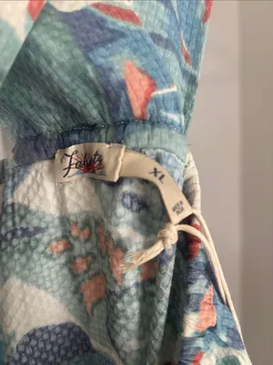 Faherty Bay Twist Seersucker Halter Midi Dress Floral Pastel Blue & Coral Sz XL thumbnail 6