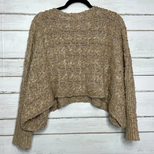 POL Chunky Knit Cropped Sweater Small Tan Cream Boho Pullover thumbnail 2