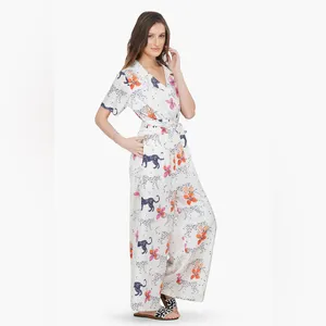 America and Beyond Jaguar Floral Silk Blend Jumpsuit Boho Resort Vacation Large thumbnail 2