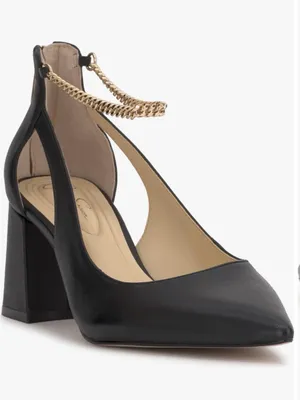 NWOB Jessica Simpson Black Leather Chain-Ankle Block Heel Pumps Size 5 thumbnail 4
