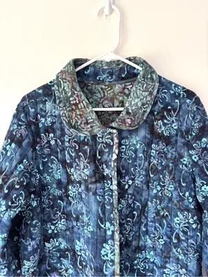 Blue Floral Quilted Reversible Button Front Jacket Vintage Inspired Grandmacore thumbnail 2