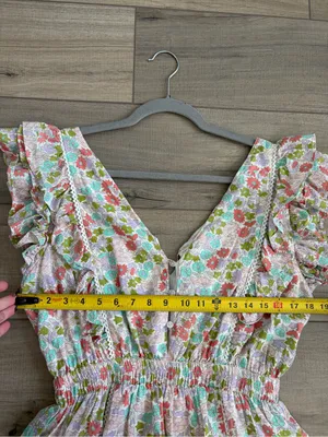 Anthropologie Love the Label Ines Floral Ruffle Sleeve Tiered Mini Boho Cottagecore Dress M thumbnail 7