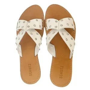 NWT Schutz Marilu Sandal White Leather Rhinestone Studded Slide Women’s Size 9.5 thumbnail 3
