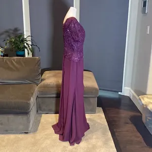 Women’s Full Length Purple Short Sleeve Chiffon Dress Lace Appliqué Size 10 thumbnail 8