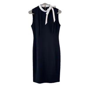 Calvin Klein‎ Black White Bow High Neck Sleeveless Stretch Crepe Sheath Dress 8 thumbnail 3
