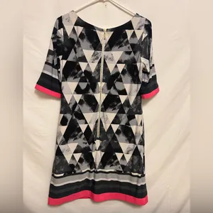 ELIZA J‎ Shift Dress Black Ivory Pink Geometric Short Sleeve Size 8 thumbnail 6