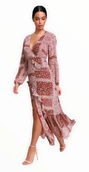 NWT Lulu’s Red Multi Print Long Dress Maxi Dress thumbnail 1