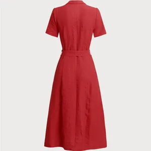 Rihoas Red Belted A-Line Midi Dress thumbnail 6