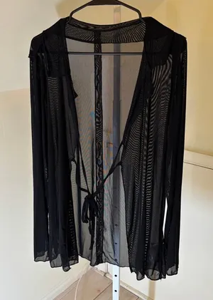 Dazy EUC Women's Black Sheer Tie Front Cardigan Overlay Sweater M thumbnail 1