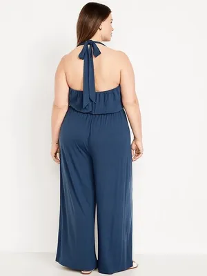Old Navy Waist-Defined Halter Minimalist Wide Leg Relaxed Fit Jumpsuit Size L thumbnail 10
