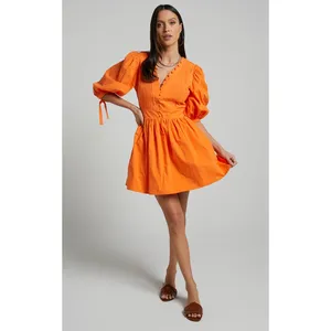 Showpo Zandra Mini Dress Size 8 Orange Puff Sleeve Cotton Poplin Vibrant Bright thumbnail 15