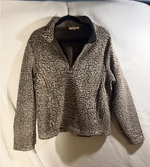 Linda Anderson Brown Sherpa Fleece Quarter Zip Pullover Sweater Womens Medium thumbnail 1