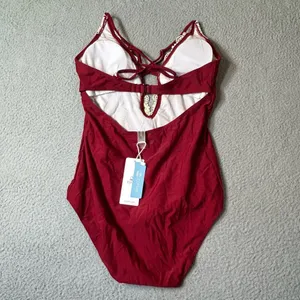 Cupshe Swimsuit Womens M Burgundy Lace Plunge One Piece‎ Swimsuit NEW thumbnail 2