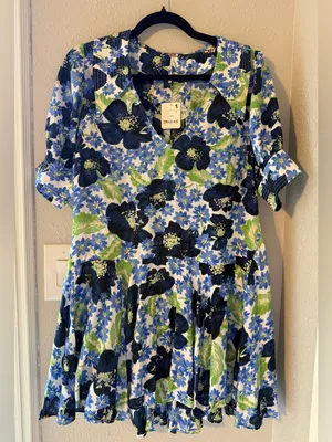 NWT Free People Moon Chaser Tiered Floral Puff Sleeve Collared Shift Minidress thumbnail 10