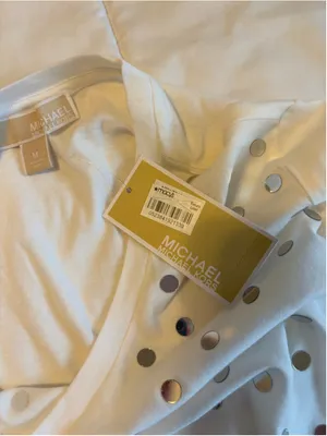 NWT Michael Kors Mirrored Disc T-Shirt Size Medium Metallic Disco Glam M2 thumbnail 4