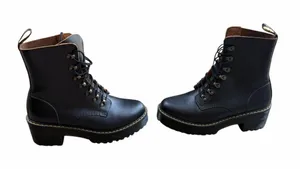 Dr Martens Leona Platform Black Leather Lace Up Combat Boot Women Docs Chunky thumbnail 1