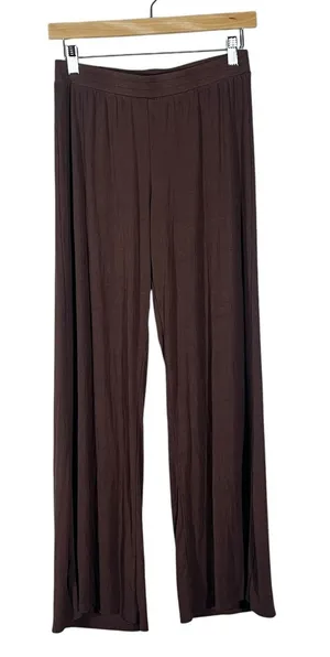 Freckled Poppy Ribbed Solid Wide Leg Pants Brown Boho High Waist Size M thumbnail 1