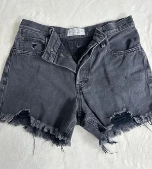 We the Free Washed Black Denim Frayed Hem Shorts thumbnail 1