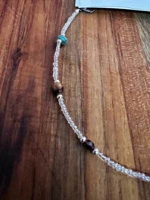 Navajo Handmade Silver Bead Necklace with Turquoise Accent thumbnail 4