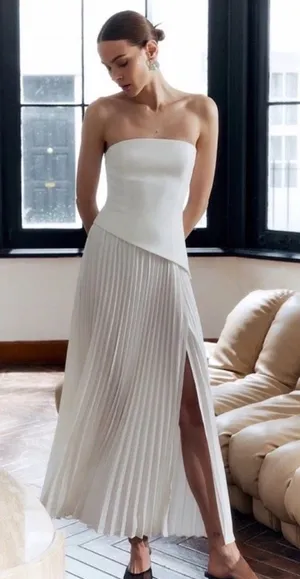 Commense White Strapless Dress M thumbnail 1